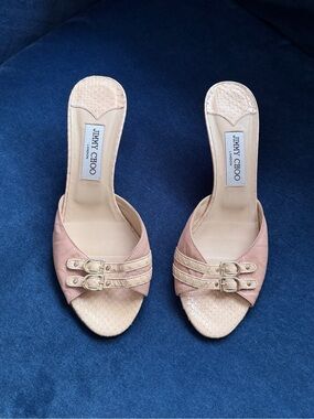 Jimmy Choo Beige/Pink Leather and Snakeskin
Slide Sandals Size 39